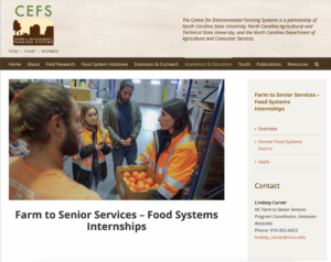Cover photo for Center for Environmental Farming Systems' Farm to Senior Service Internship